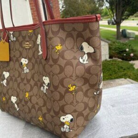 Coach Brown and Red Snoopy Tote - Picture 3 of 5